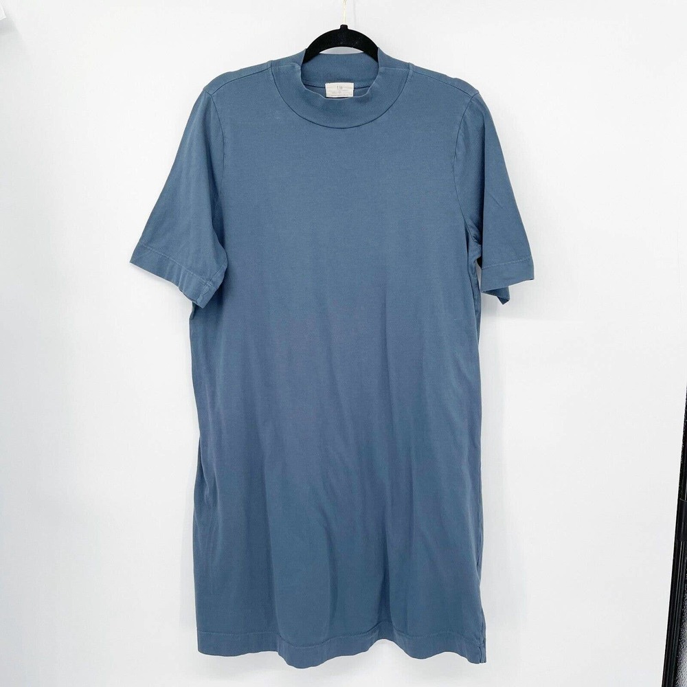 Anthropologie t.la Heidi Shirt Dress Size L Blue Mock Neck Short Sleeve Pullover
